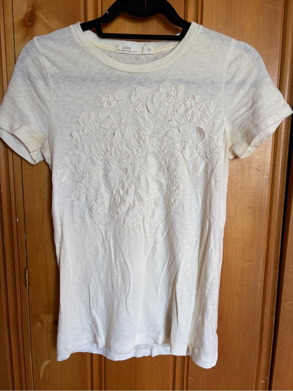 J. Crew Ivory Short-Sleeve Tee with Floral Embroidery
